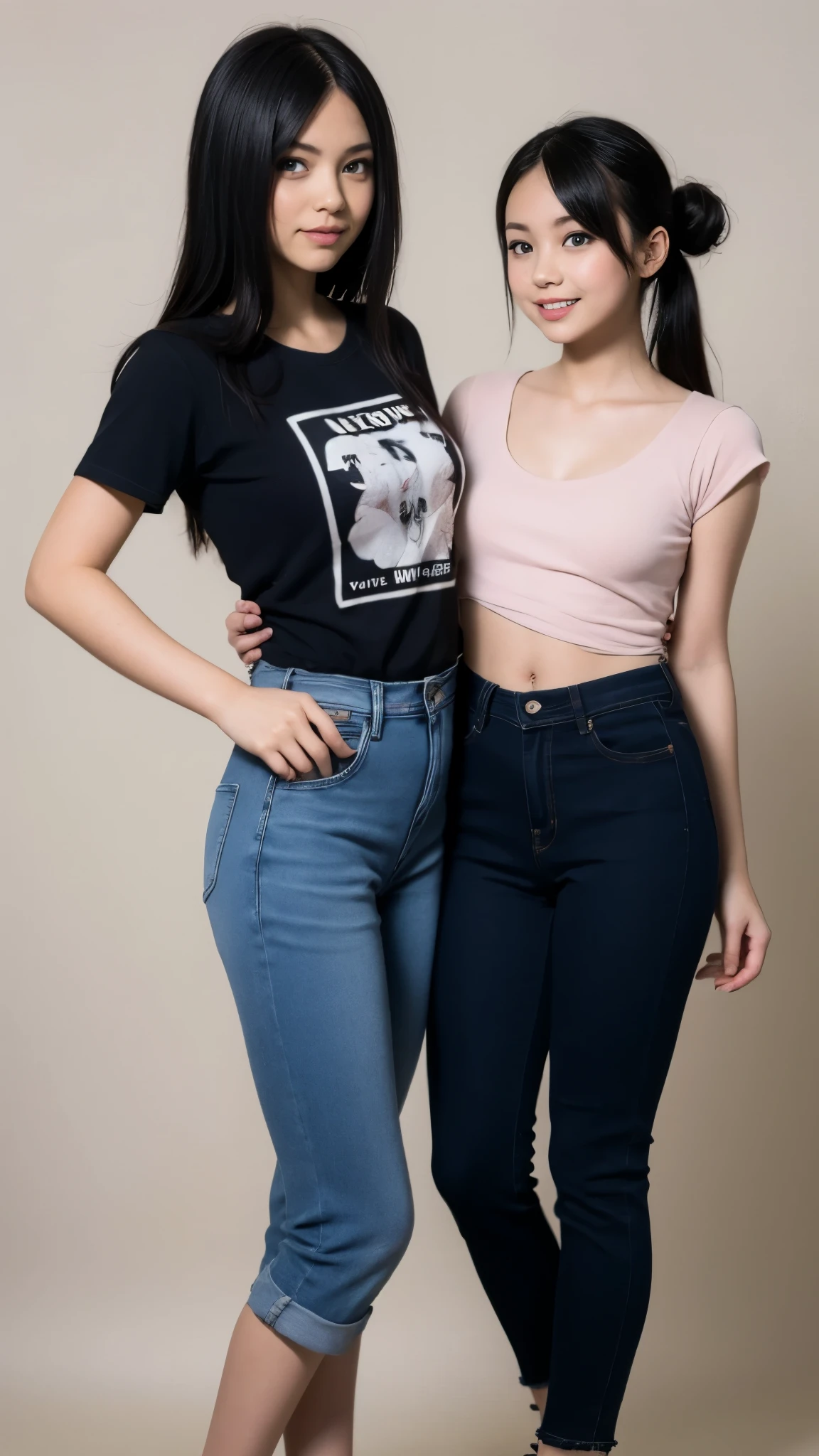 ( best quality :1.5), ( Genuine:1.4), ( Ultra Fine:1.4), ( Uncensored:1.4), (1mom), (24-year-old mom ), (Alone), (Round ), ( Crunchy), ( skinny body), ( super huge breasts), ( plain t-shirt ), ( Front Open Denim Pants), (Single van), (Average height), ( STRAIGHT BANG ), (smile), ( standing), ( skinny mom with Single van is standing front the plain background), ( cowboy shooting), ( skinny), (Simple Background), (Front of face), (body front view ), ( facing the front ), (24-year-old mom ), ( skinny body), ( skinny arms), ( skinny legs), (Mom is wearing a simple t-shirt and denim pants ), (Lots of bun hair )