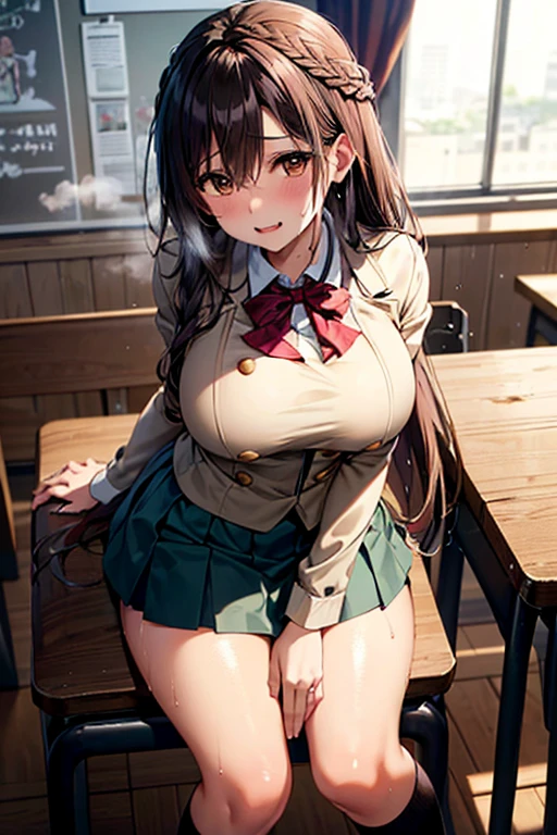 nsfw, (highly detailed beautiful face and eyes:1.2), (((lying))), 1girl, solo, huge breasts, (lift shirt:1.5), (show off breasts:1.5), (spread legs, knees up), (sailor school uniform), ((red tie)), (navy blue pleated mini skirt:1.3), from below, (white pantie, lift skirt, pantie shot, blush), (blushing:1.6), (town overview), detailed landscape, (best quality,masterpiece:1.2), intricate details, extremely detailed,8k resolution, natural lighting,