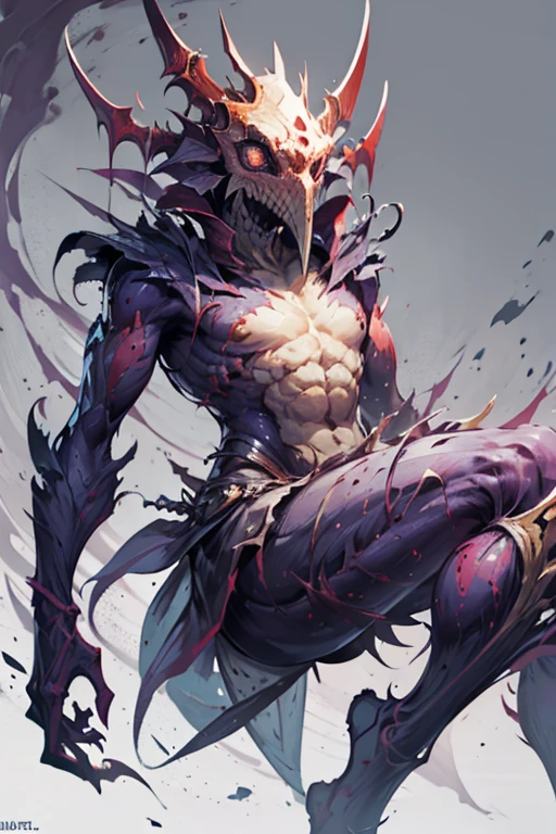Adult guy, skinny, ebony skin, slave chains, ripped clothes, open torso, muscles, hood, white hair, orange eyes, demon smile, monster jaws, Masterpiece, best quality, Full HD, 8k, ultra details, great graphic