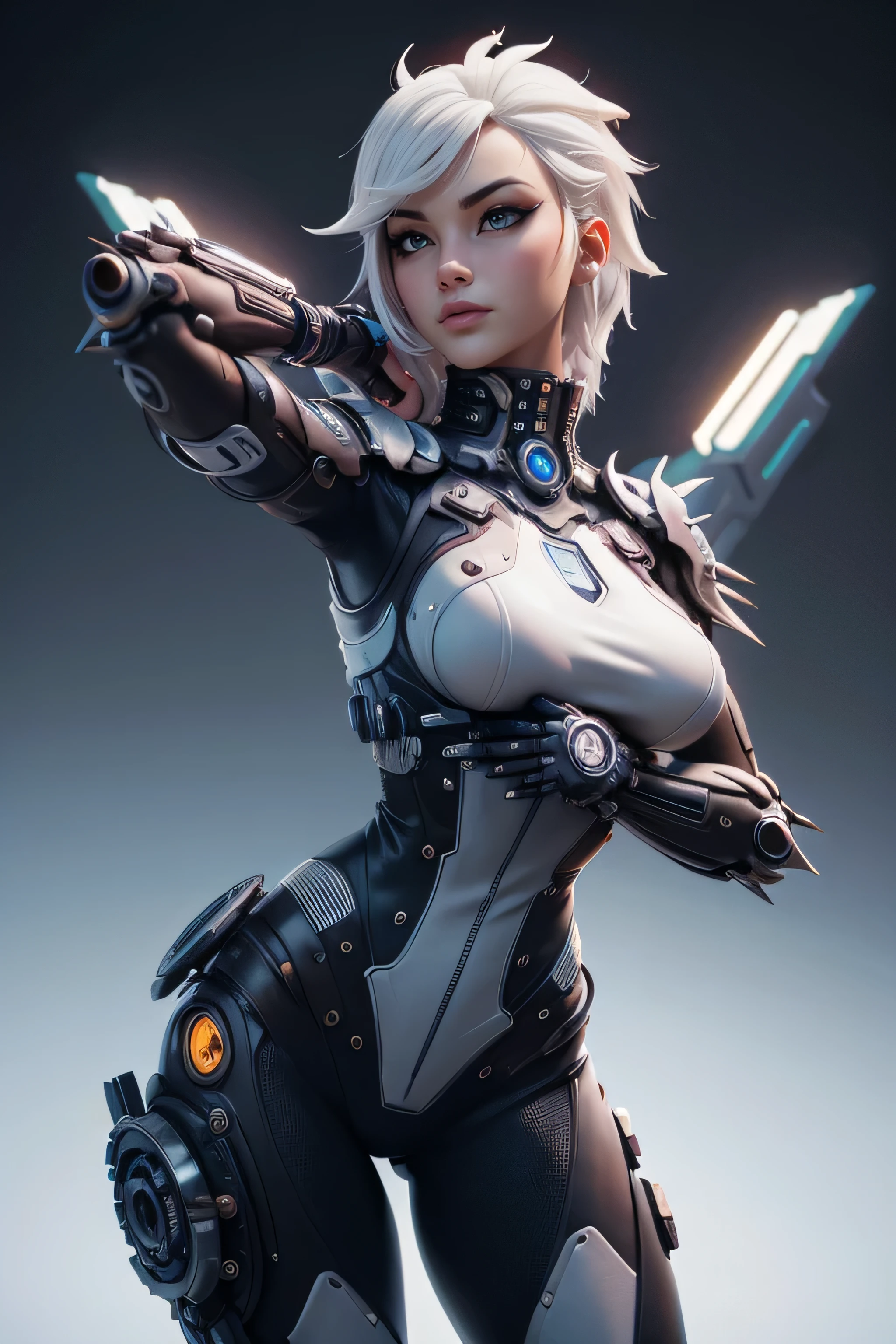 Woman futuristic costume , cyberpunk, magnificent anatomy , Dynamic Pose , face to the camera, gears and bolts , mechanical engineering , masterpiece , super detail, lyrics, composition epic character, natural lighting , sharp focus, ultra resolution , plain white background , without patterns, No textures.