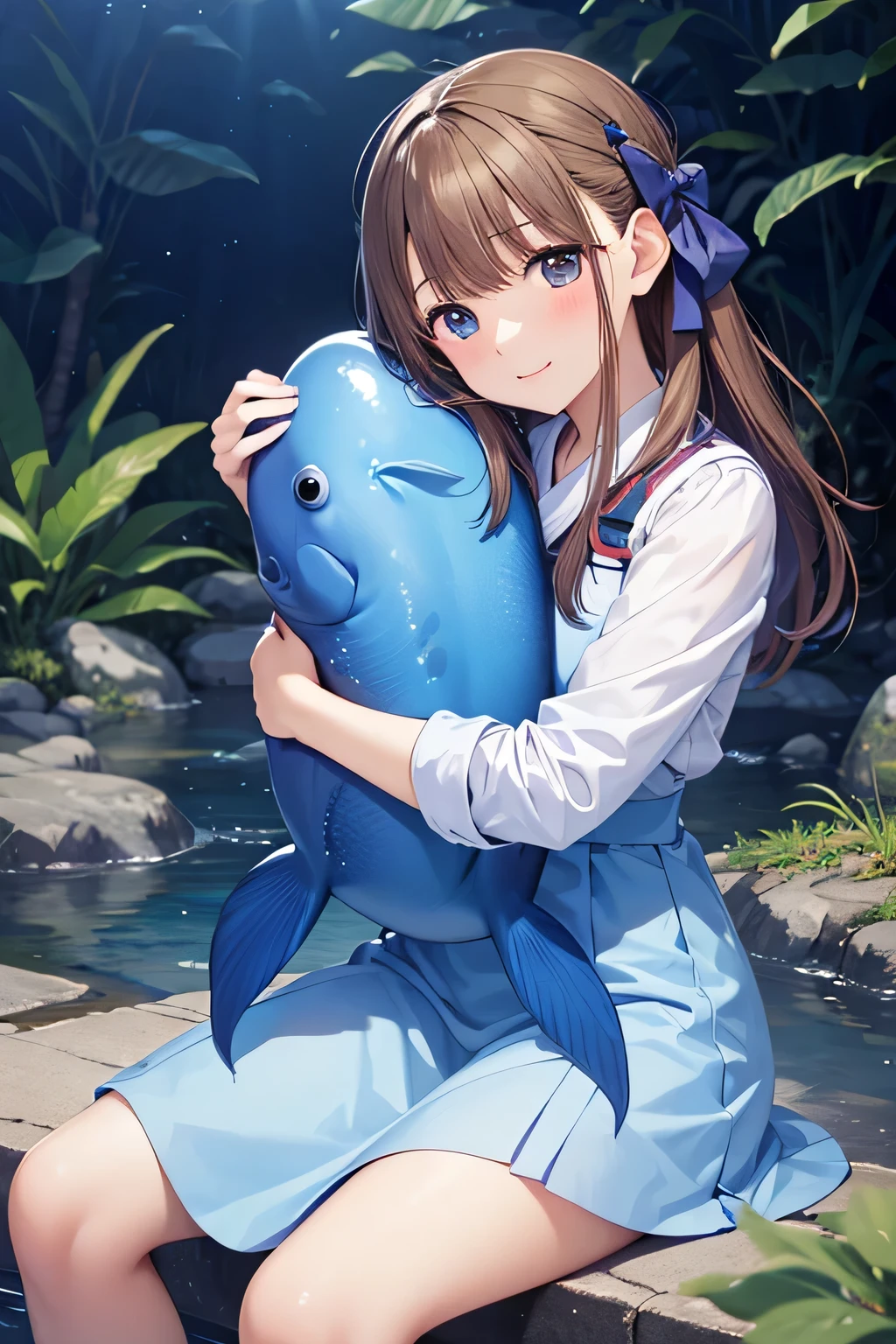 Minato、 girl 、One person、Hug a fish