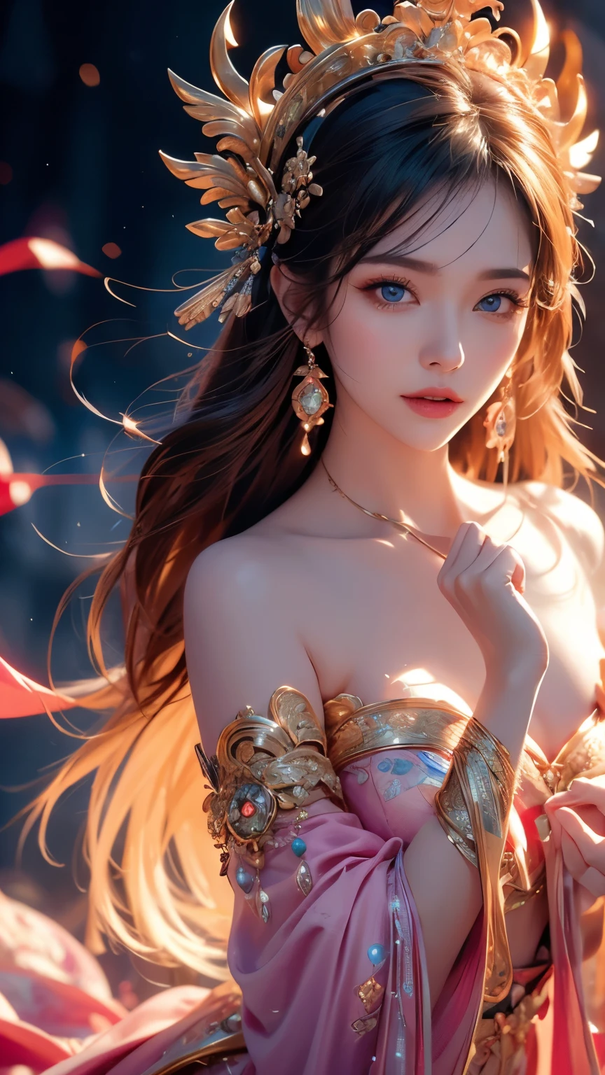 best quality, masterpiece, highres, 1girl, lingerie china armor, hair ornament, necklace, jewelry, Beautiful face, upon_body, tyndall effect, photorealistic, dark studio, rim lighting, two tone lighting, (high detailed skin:1.2), 8k uhd, dslr, soft lighting, high quality, volumetric lighting, candid, Photograph, high resolution, 4k, 8k, Bokeh, medium breasts, (light pink lips),
