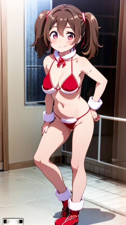 top-quality、sexy, erotic, nsfw, Full limbs、complete fingers、Slender beauty、(Perfect bright red Santa Claus leotard:1.3)、((White High Socks))、((Wearing a Santa Manto))、Beautiful、A smile, red blush, ear blush, Girl holding gift box,In the room, with a decorated Christmas tree in the background, frontage,Happy expression, alisa_southerncross, hair ornament, animal ears, alisa_aquaticsuit, purple eyes, hair_bobbles, twintails, hair_between_eyes,cry ,tears, red blush,
