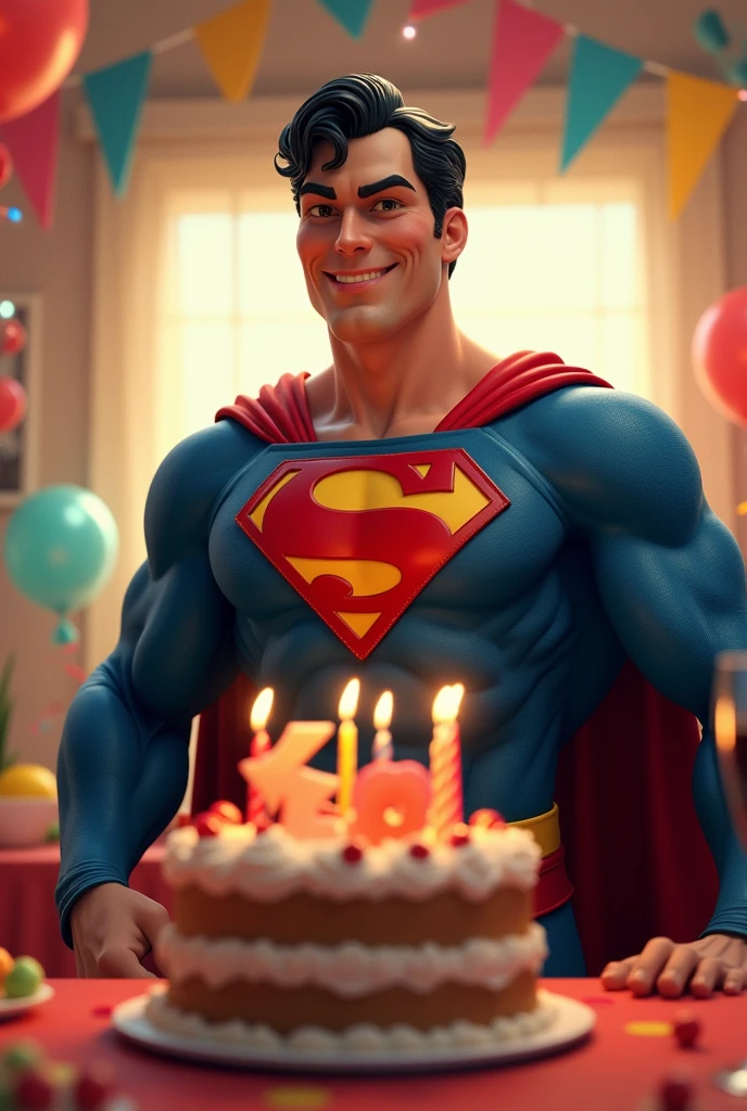 Superman with a cake in his hand