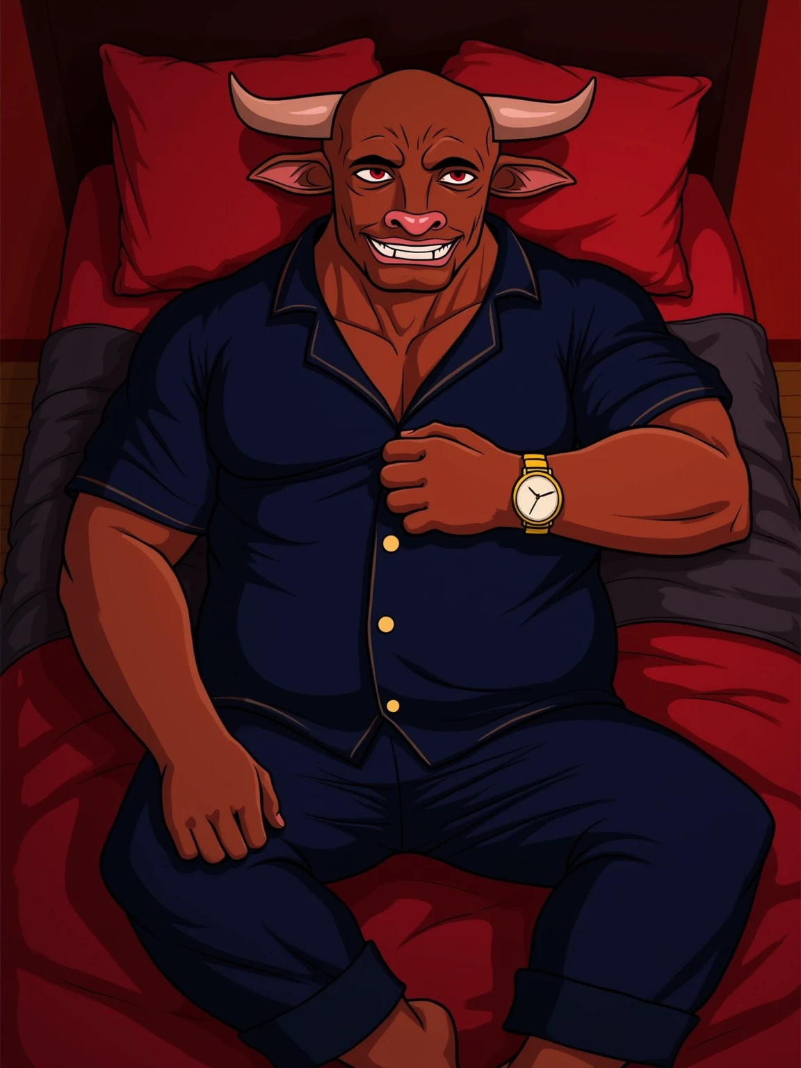 big beautiful woman, tiny boy, brown skin, devil, sitting on shoulders, head between thighs, no background, hands on head, thick thighs