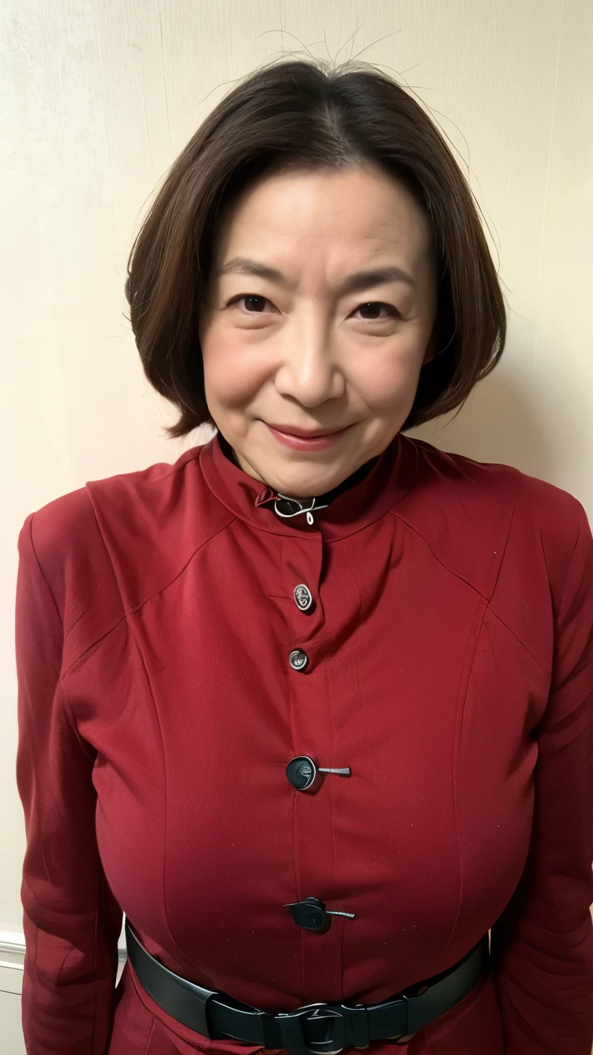 (((Small bra:1.4))), (((最高Masterpiece))), ((( my face is focused :1.5))), (((Clear contours))), No discomfort, (( Accurate Description )), ((( sexyなブラジャー:1.5))), saggy breasts:1.3, (((Alone))), wife, Older Mature Woman, red background , gravure, facing forward sticking out the gap , (( Located、Facing the center of the screen)), Beautiful goddess face , Properly drawn lips , red lips, flashy makeup , From the chest up, Masterpiece, top quality , very detailed , photorealistic , very detailed 細なスキン, COMPLETE ANATOMY , ( 1 shows a leash handle to mature ), ( positive ), 250 years old , huge breasts, Draw the upper body:1.3, Skilled businessman, Charming, sexy, Chromo white skin , stares at viewers,