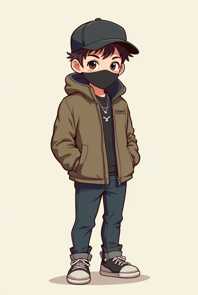 Oc body full body boy in jacket cap and mask cartoon