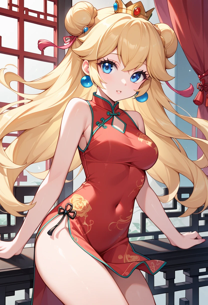 score_9, score_8_up, score_7_up, detailed, rating safe, absurdity, face focus, 1girl, 20years old, shiny skin, cheongsam, blonde hair, 