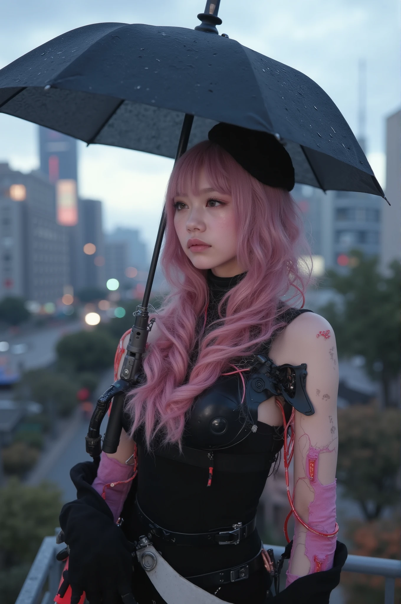 (masterpiece, best quality:1.2), (8k uhd, ultra high res), amazingly realistic portrait, amazingly realistic textures, (((Masterpiece))), (((Best quality))), ((Ultra-detailed)), (Highly detailed CG illustration), ((An extremely delicate and beautiful)),(cute delicate face),Cinematic light,((1 Mechanical Girl)),Alone,full bodyesbian,(machine made joints:1.4),((Mechanical limb)),(blood vessels attached to the tube),((Mechanical vertebrae attached to the back)),((mechanical cervial attaching to neck)),(wires and cables attached to head and body:1.5),((((Standing in the heart of the city))),Science fiction