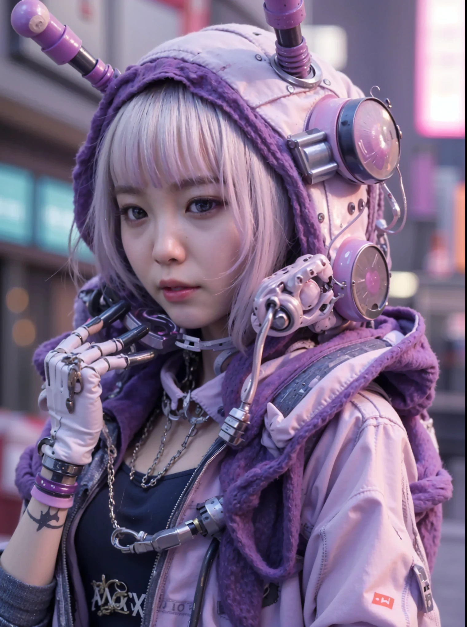(Completely live action:1.37), (Amazingly realistic textures:1.37), (masterpiece, best quality:1.2), (8k uhd, 16k, 32k, ultra high res), amazingly realistic skin, amazingly realistic photo, superrealism, (photorealistic:1.37), (RAW photo), ultimately realistic, (ultimately realistic all details), (ultimately realistic all textures), super realistic lighting, super realistic shadow, (japanese girl:1.5), (realistic idol face), smiling, happy, super realistic face, ultimately realistic skin, ultimately realistic eyes, (mascara:1.35)ultimately realistic background, ultimately realistic detail up, (kkw-ph1:1.25), (Canon EOS R6, 85mm, 1/200s, f/5.6, ISO 1600), (tattoo), (mechanical armor:1.37), (blue eyes:1.2), (silver hair:1.3),