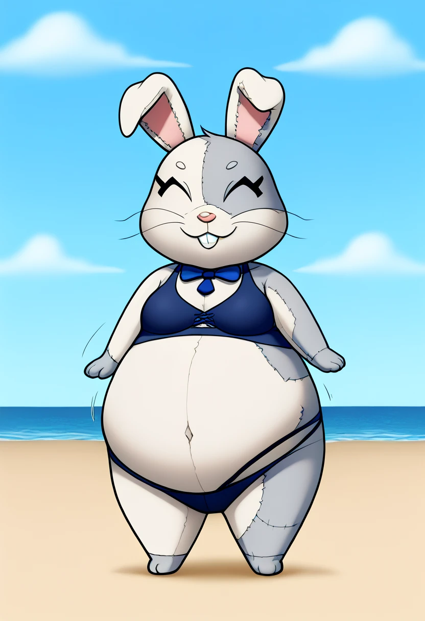 explicit content, female, solo, female, Emolga, (bikini), , thick thighs, white front, b black back, black eyes, wide hips, big ass, big inted belly, living inflatable, standing,