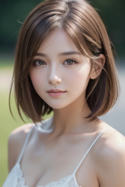 ((realistic lighting、top quality、8 k、masterpiece:1.3))、Clear Focus:1.2、1 girl in、Ideal figure:1.4、thin abs:1.1、((dark brown hair))、(naked tits 1.4)、(outside the home、daytime:1.1)、Street、Sun rays、Super lovely face、Narrow-eyed、double eyelid、short hair