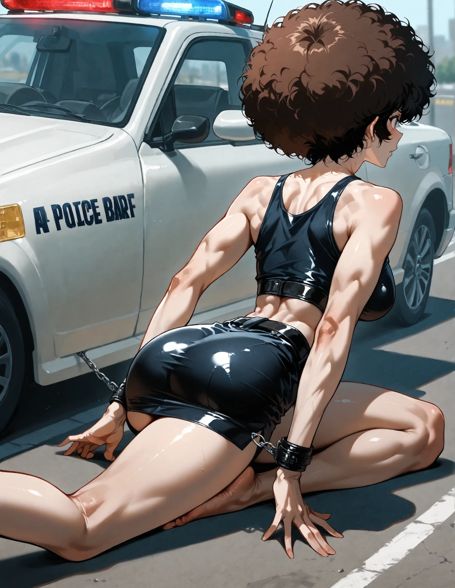 (best quality,ultra-detailed,realistic:1.37),musclaur badass girl with sculpted body with preview her musclaur body and six-pack, full review of the female character's face and body, intense expression,studio lighting, vivid colors, physiologically-based rendering, grungy texture, rugged background, dust particles in the air, commanding presence, professional, powerful, gritty aesthetics,,Valmet،short hair،tattoos on shoulders,,Shining muscles, muscle protrusion,wearing military male gray underwear and gray midriff tank top,necklace,training hard,dick growth inside underwear,l,Valmet have a dick,An erect dick inside underwear,stand fight position with her muscles and six-pack and growth dick inside underwear,