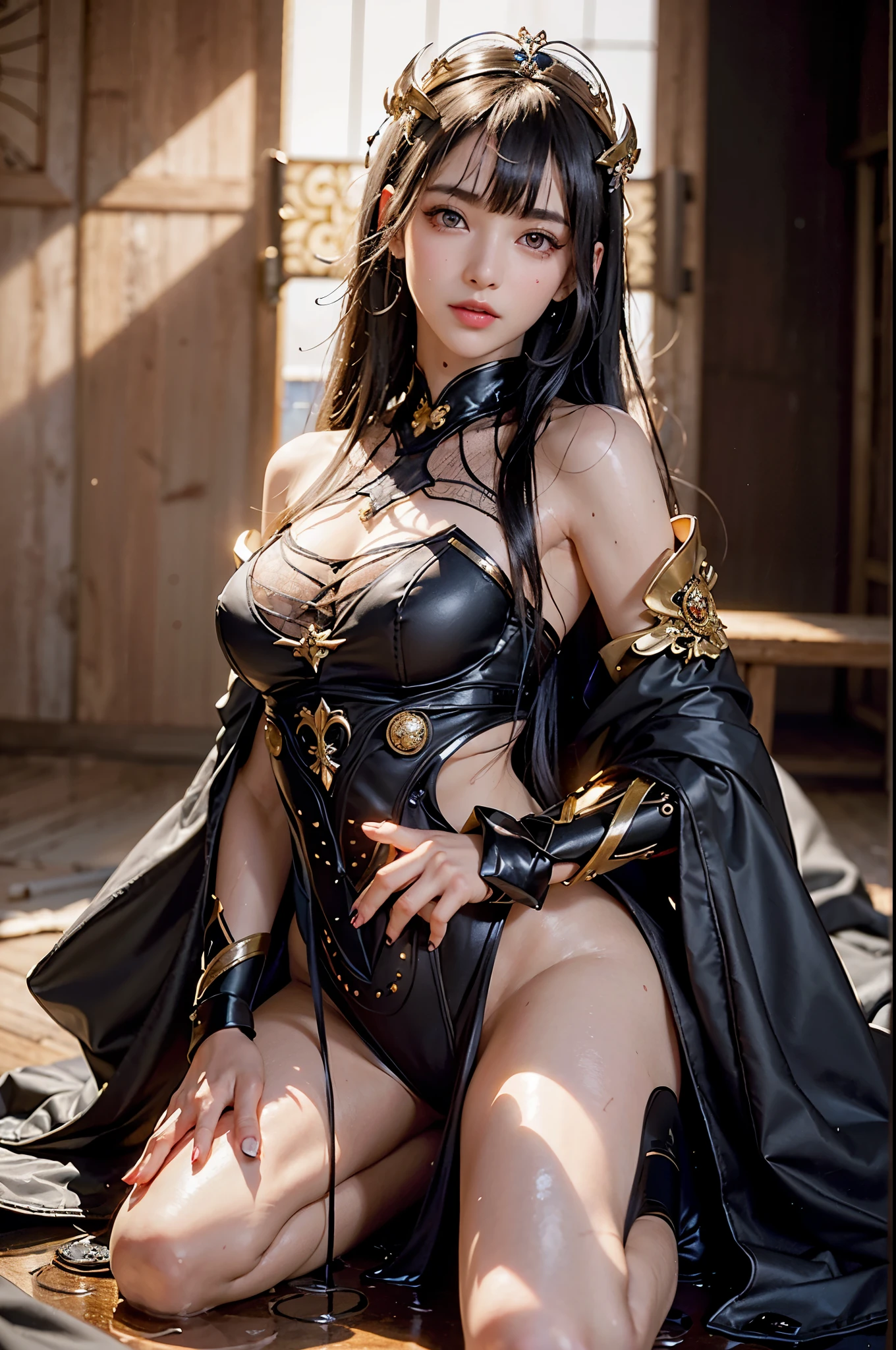 - [ ] photore， Sharpness， Unique 850 4， Koda850 k portrait camera， F1.6 shots， hyper realistic texture， Spectacular light textures， Cinestil 800 fashion mechanic， Beautiful girl with prominent slender abs：1.4，（（nipple tips protruding，areola is protruding，The shape of the pubic region is clearly visible）），sixpack abs：1.4，Botulinum toxin，（（Beautiful Japanese girl straddling the iron）），tiptoeing，（（Wearing a torn sheer costume of a superheroine）），（with no underpants，no brassiere）），Wet crotch，Wet thighs，（Futuristic sci-fi combat fashion，Elbows and knees Cyberpad，Cyber boots，cyberglove：1.1），（tied perfectly by chain），Restraint，slaves，Collar，defiance，（（（Tears flow，Crying in pain）），perspired，（（Sunny wide prison）），Dark fantasy， peeling of the ceiling， broken slabs， Rebar between cracks， Realistic material details， extremy detailed， Surreal material， shattered wall， （（Torn costume）））， soggy， The cloudy， （ 锁链））、（（Emphasize with chains））、（（The chain digs into the crotch））、（（hands tied behind her back，Invisible hand））、（with no underpants，no brassiere）、shredded outfits、Shattered golden shields and battle spears，White knee pads and boots，White combat gloves，（Bruises，grimy，Tear clothes，skimpy clothing，bloods：1.3），brown  hair，long whitr hair，Torn Cape，Torn pantyhose，long leges，（（4 chains hang in the sky）），The wet crotch is clearly visible，Swords and shields made of Swarovski at your feet，parfect anatomy，（Futuristic sci-fi combat fashion，Split elbow and knee mesh pads，ripped cyber long boots，ripped cyber gloves： 1.1），（（Y-shaped balance pose with wrist and left leg tied）），（（left leg extending straight up without bending the knee）），spiderwebs，Huge prison，Background of chain shackles and shackles，（（（（（Chain by 10 radial chains））），Restraint，slaves，Collar，defiance，（Tears flow，Crying in pain）），perspired，（（A wide prison with sunshine））， dark fantacy，Peeling ceiling，broken slabs，Rebar between cracks，Realistic material details，Extreme detail，surreal material，shattered wall，（（（Torn costume））），Spread your legs，Raise your legs，