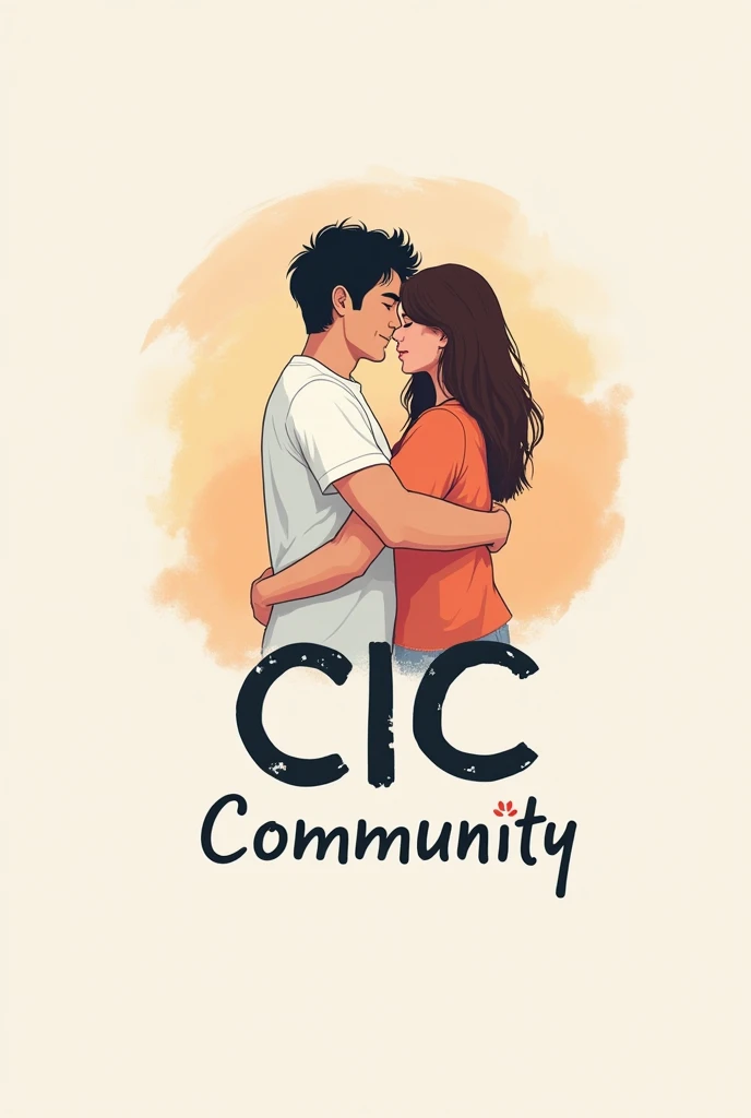 Make a shirt with illustration of 2 gay people hug and write "CIC Community" On the shirt