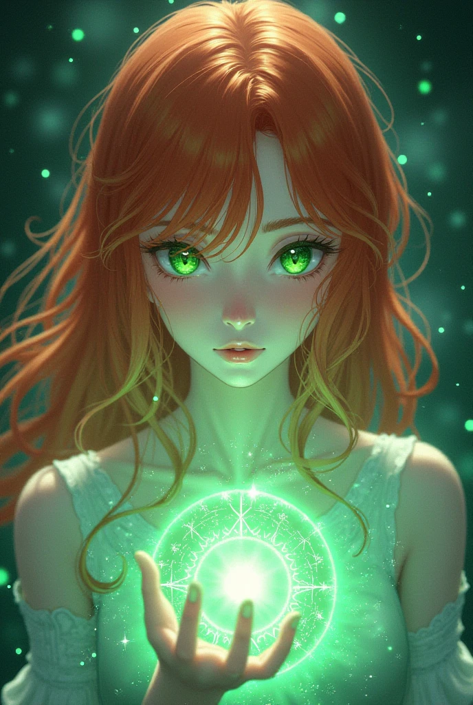 There's a meNINA KIDS BLONDIE holding a lamp in her hand, verde brilhante, brilho verde, green lighting, brilho verde, photo manipulation, Magia Verde, he is casting a lighting spell, luz verde, energia verde, neon verde, Aura verde, little girl with magical powers, amazing color photograph, Luz ambiente verde, brilho radioativo verde, photo - manipulation, amazing photo