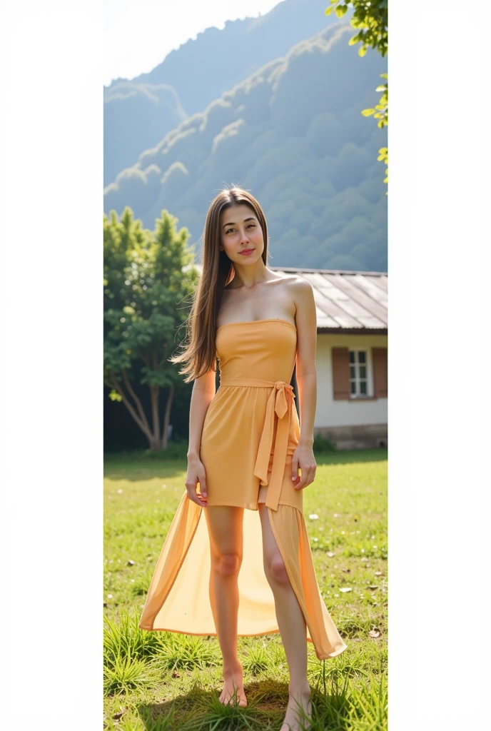 Generate an image of a beautiful woman, light brown skin, shoulder-length brown wavy hair. She is walking down a street in Canada. She is wearing a light, red dress. High quality image, ultra hd 4k. wince, longeyelashes, solid circle eyes, light smile, ccurate, brown hair, medium hair, wavy hair, hair over shoulder, drop shadow, 8k, super detail, best quality