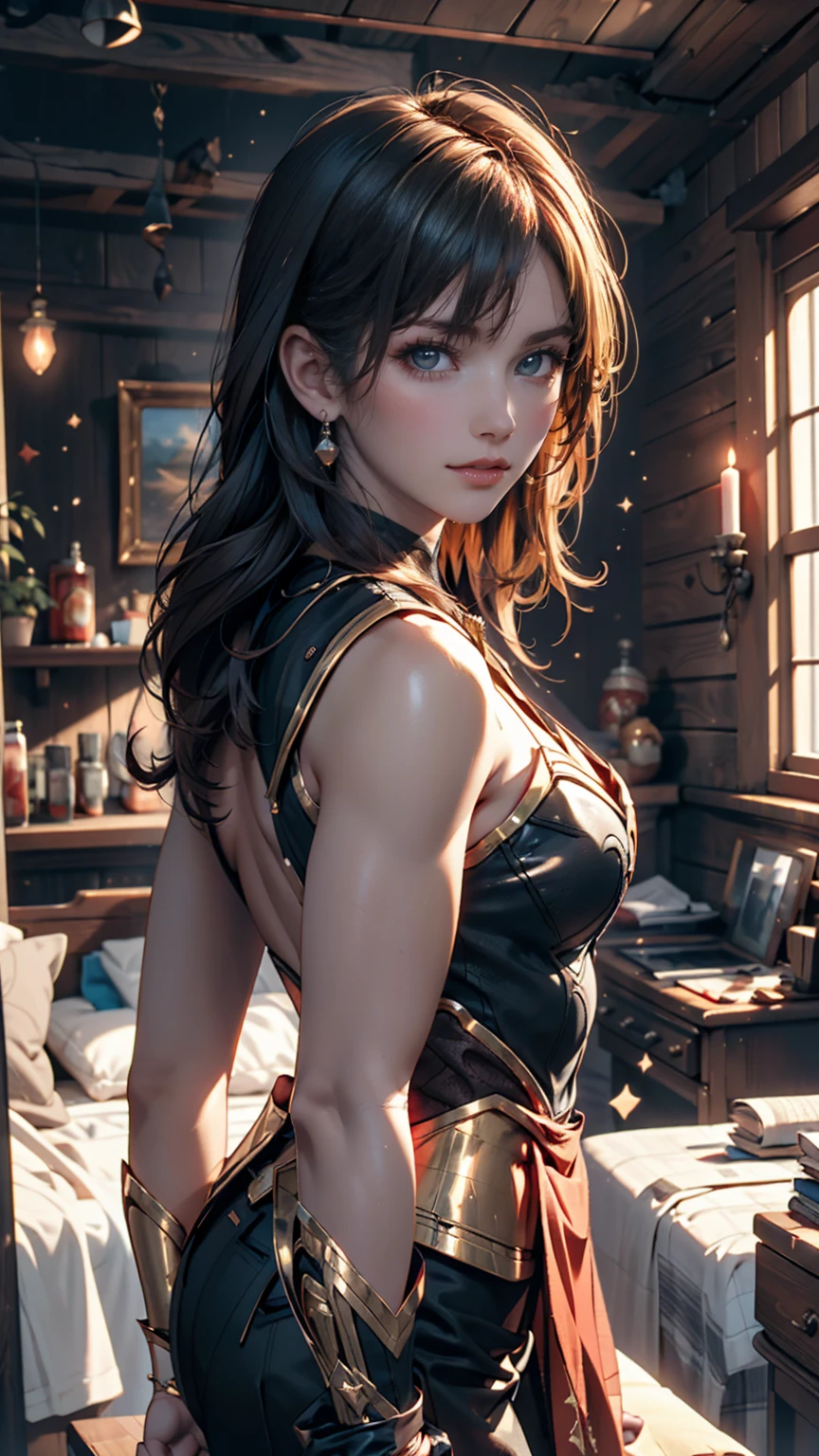 Movie Scenes, Close-up shot of a woman dressed as Aquaman in DC, Distorted Space, Twisted undead in the background, Lens flare, Light Shaft, Intricate details, Very detailed, Volumetric lighting, 4K Rendering, Stock Photo, Ultra-realistic, Realistic Textures, Dramatic lighting, Unreal Engine、24-year-old woman、Sexy proportionature female body、Sexy proportionakeup、hair band((hair ribbon))、Textured skin((textured skin))、smile、Narrow waist