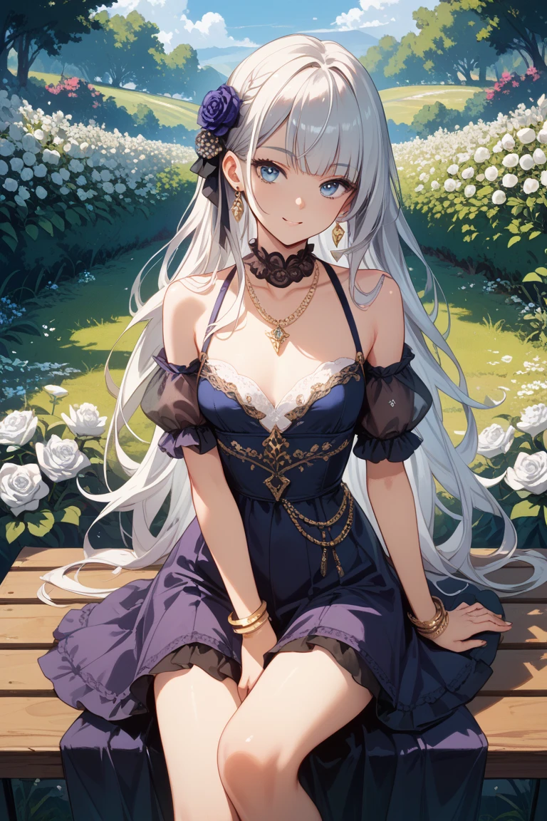 (masterpiece), (best quality), illustration, Super detailed, HDR, Depth of Field, (rich and colorful), ,,This is a masterpiece that exudes exceptional quality. The illustration is ultra-detailed, Using HDR technology to create a sense of depth. The theme is original, Beautifully, and Beautifully artwork, Vivid colors，Full of fantasy elements. Girl sitting on the seashore, surrounded by running water, The background is a dark blue world tree, Located in the cemetery. The tranquil and dreamy atmosphere gives the whole scene a soulful and charming temperament. her pale complexion, Blue eyes sparkling, And silver hair dotted with flowers，It makes for a fascinating portrait. She is wearing Lolita style clothes, Poker face，Mouth tightly shut. Background ranges from white, transparent, Cycle Options, There are also translucent blue butterflies flying around，Adds vitality to the work.