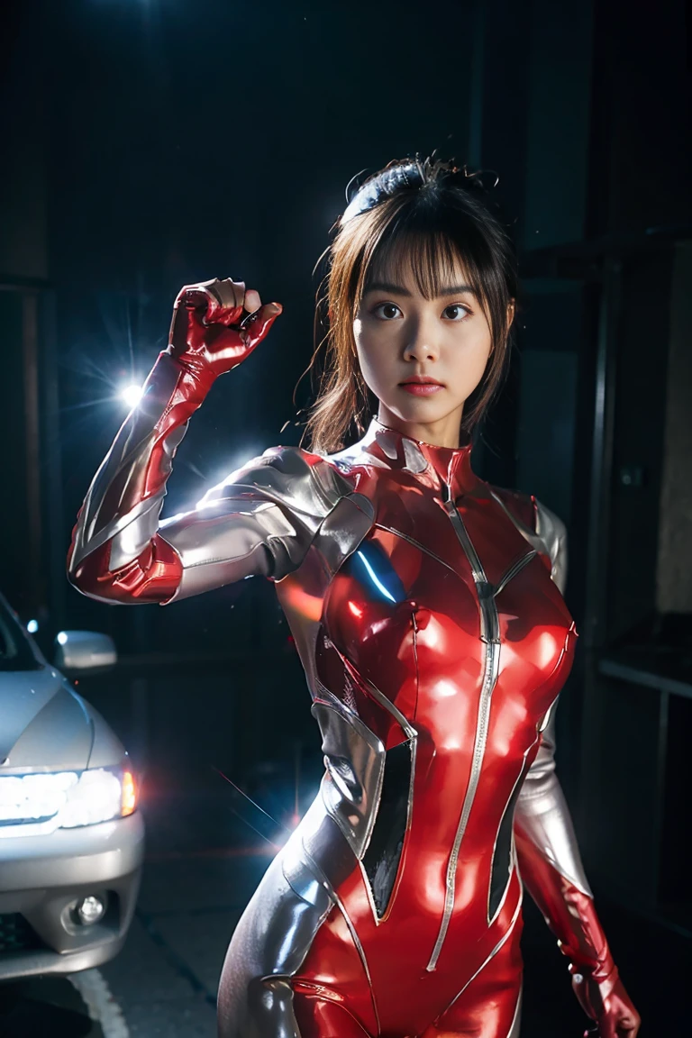 ((((8k))),((Extremely meticulous CG)) ,(wallpaper),16k,((Extremely refined and beautiful)),(((Masterpiece))),(((best qualtiy))),(((Ultra High Resolution))),beautiful light up,Perfect lightning,realistic shaded,((high resolution)),(Smooth and flawless fair skin:1.5),(pale skin:1.3),(Extremely exquisite facial details:1.2),(perfect body:1.1),(ultra-detailed),A beautiful girl,solo,(a detailed rally racing car:1.5),(small head:1.2),(wearing a red racing helmet on head:1.3),(short ponytail:1.2),(small face:1.2),(Exquisite makeup:1.2),(blush:1.3),(sweat:1.5),(small breasts:1.2),(flat chests:1.2),((slim,thin)),happy,(laughing:1.2),(cleavage:1.3),(red latex catsuit:1.5),(gloves:1.3),(slender legs:1.3),(sneakers:1.2),(night scene:1.5),(At the racetrack:1.3),(lively atmosphere:1.3),(night scene:1.5),(bright light:1.3),(detailed background:1.5),(sitting in the red rally racing car:1.5),(arms behind back:1.3),(spread legs apart:1.3),(upper body:1.3),(from front:1.3),