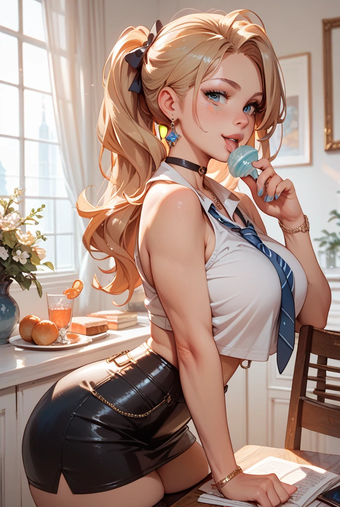 (hyperrealistic), (illustration), (high resolution), (8K), (extremely detailed), (best illustration), (beautiful detailed eyes), (best quality), (super detailed), (masterpiece), ( wallpaper), (detailed face), solo, (dynamic pose), 1 girl, black wavy hair in the kitchen, korean, heterochromic eyes, small moles under the eyes, ((apron), very huge breasts, white less cloth transparent mini shirt, white transparent thong, open legs, Vaginal discharge with flowing fluids, sexual arousal, sexual expression, shiny skin. Long legs, tight abs, (camel toe), (no panties), (no bra)