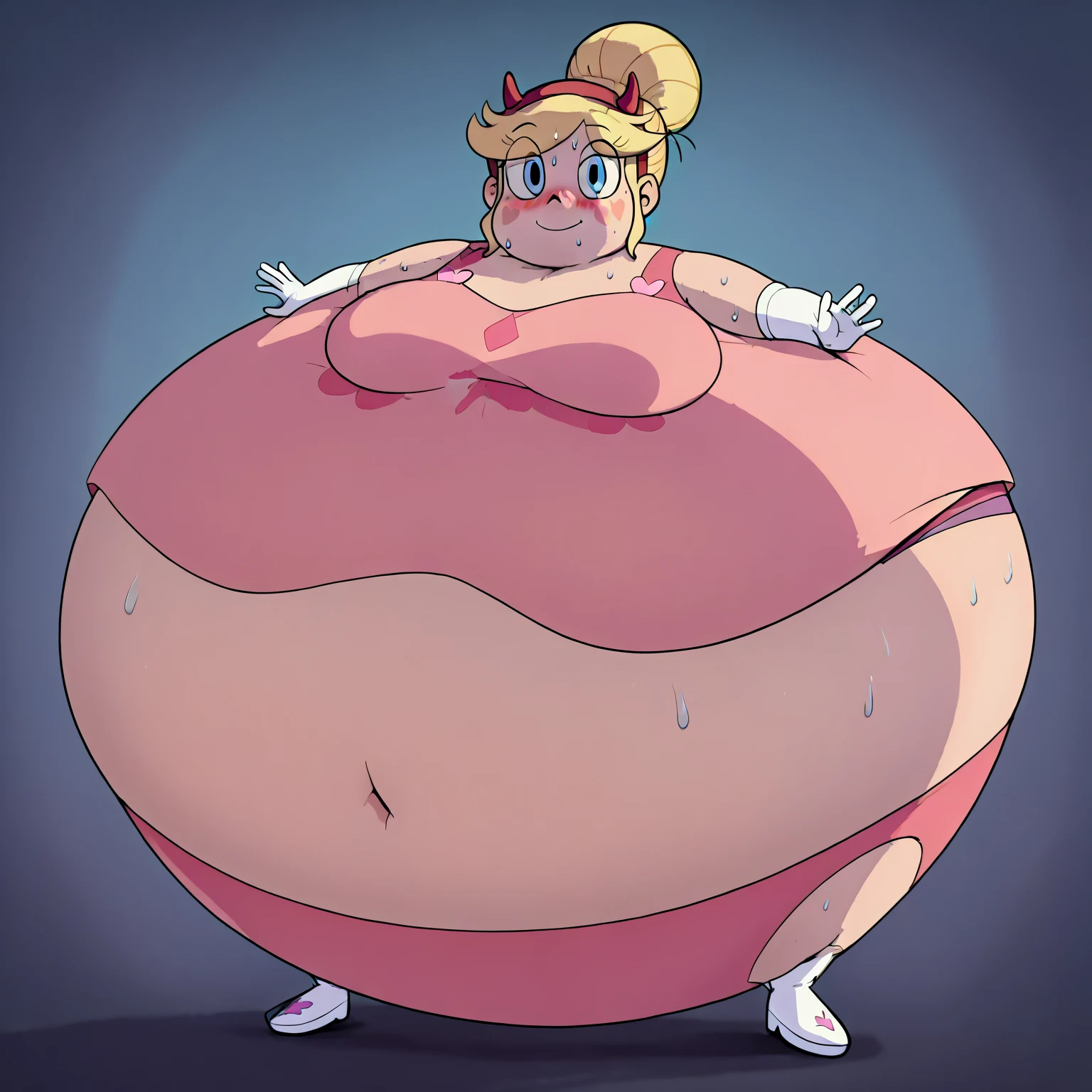R34, e621, 2d drawing, source_anime, cell shading, absurd res, well drawn face, belly focus, navel focus, side view, solo focus, full body, front angle, best quality, both hands on top of belly, detailed background, hyper inflation, looking at viewer, squishy belly, skindentation, gurgling belly, movement lines, pregnant, bloating belly, very sexy, female, easynegative, pear-shape, bottom heavy, blushing, seductive, smiling