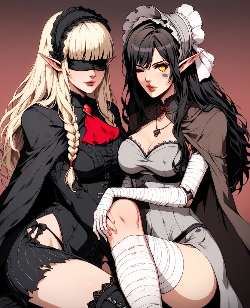 Two Women,Alpha ,Long blonde,gamma,Long Black Hair,((Touching the chest)), (((underwear))),Big Breasts, kiss, (adult), (Elf)
 ((My crotch is wet)),Love Hotel,My crotch is wet,Are standing,(masterpiece:1.2), High resolution, Highest quality, 8k,