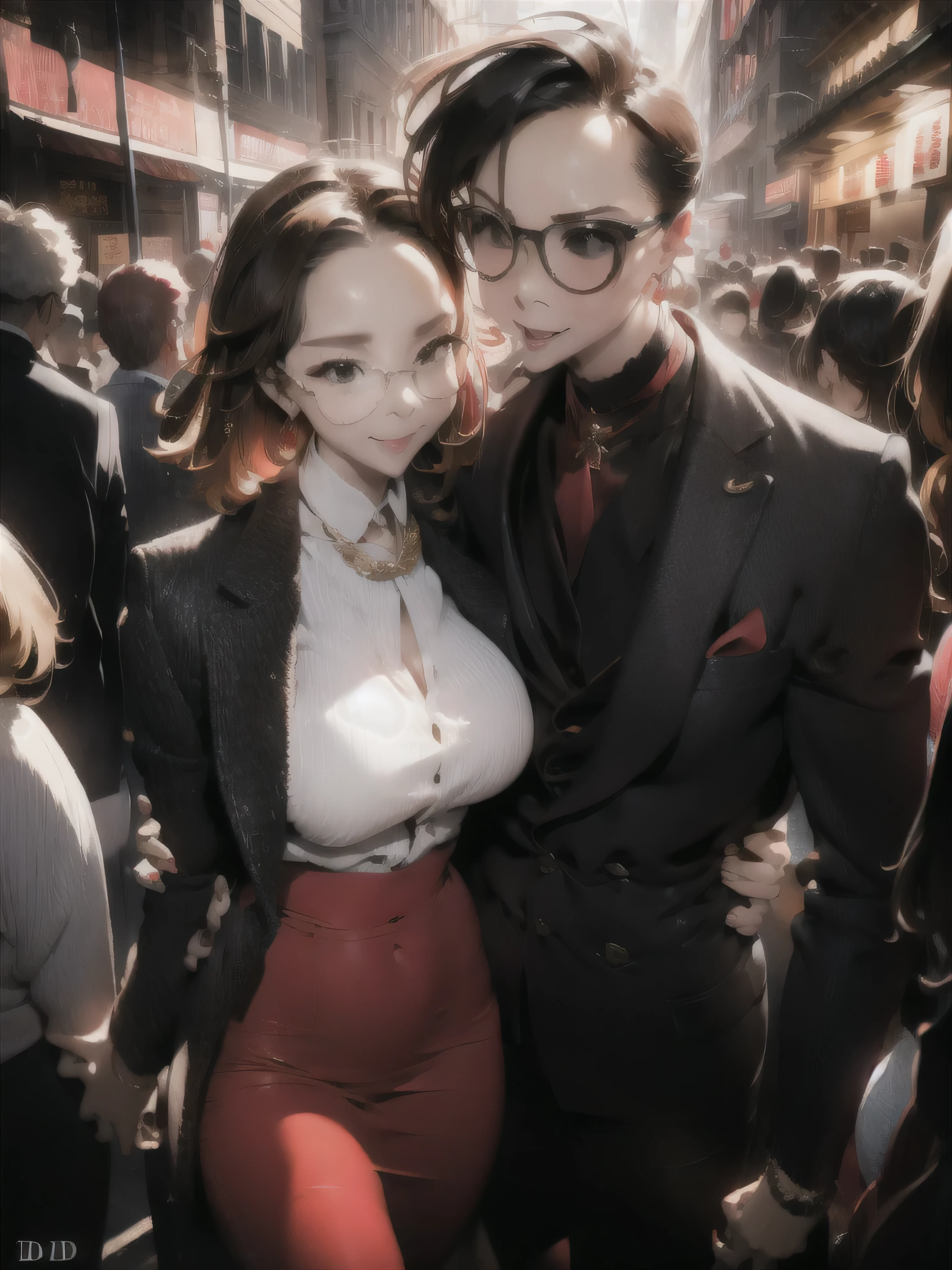 In a crowded street,a beautiful woman wearing sexy dress and an old man are making out on road side, UHD, masterpiece, textured skin, super detail, best quality, 8k