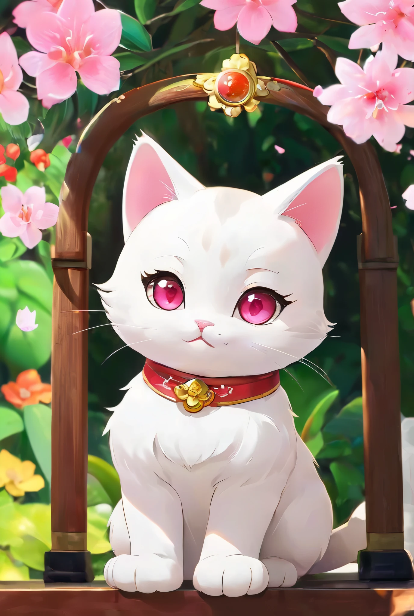Animated white cat with pink eyes Kawai 