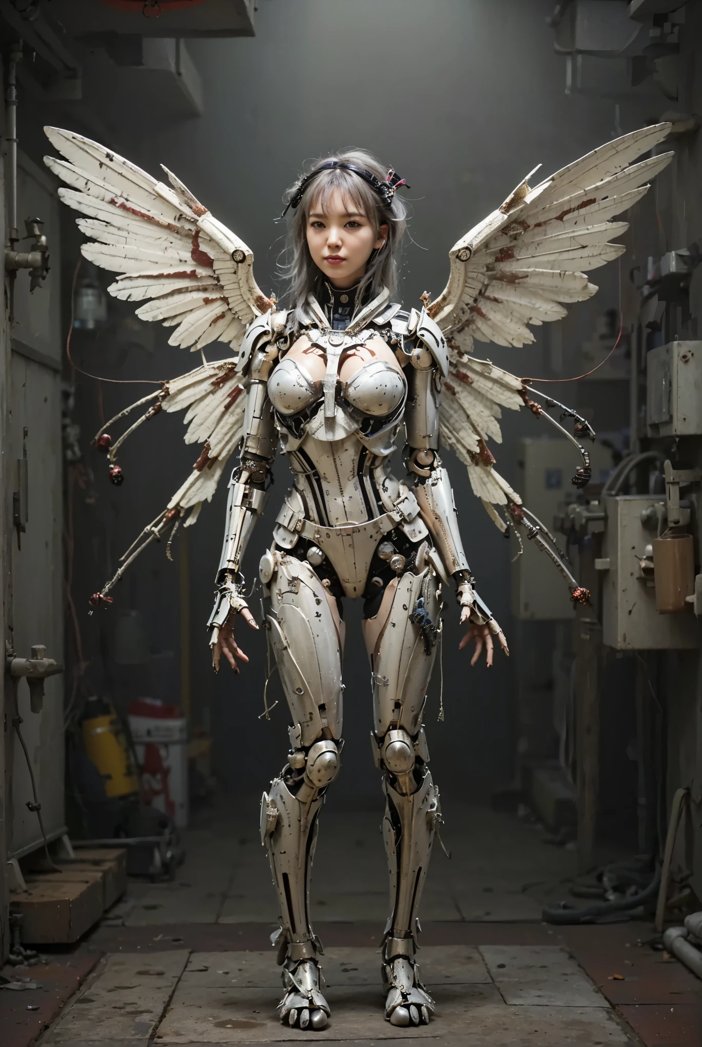 (Completely live action:1.37), (Amazingly realistic textures:1.37), (masterpiece, best quality:1.2), (8k uhd, 16k, 32k, ultra high res), amazingly realistic skin, amazingly realistic photo, superrealism, (photorealistic:1.37), (RAW photo), ultimately realistic, (ultimately realistic all details), (ultimately realistic all textures), super realistic lighting, super realistic shadow, (japanese girl:1.5), (realistic idol face), smiling, happy, super realistic face, ultimately realistic skin, ultimately realistic eyes, (mascara:1.35)ultimately realistic background, ultimately realistic detail up, (kkw-ph1:1.25), (Canon EOS R6, 85mm, 1/200s, f/5.6, ISO 1600), (tattoo), (mechanical armor:1.37), (blue eyes:1.2), (silver hair:1.3), 