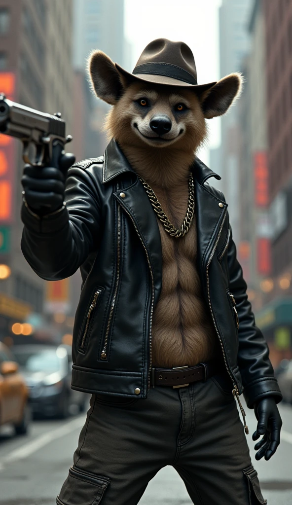 Masterpiece, (ultradadetailed), (animal anthropomorphism), gangster theme, monkey, jacket, in dim light, tattoo, machine gun, smoke, shadow, corrupt cityscape, highest quality, solo, (skimpy:1.04), muscular man, full body, intricate (high detail: 1.1)