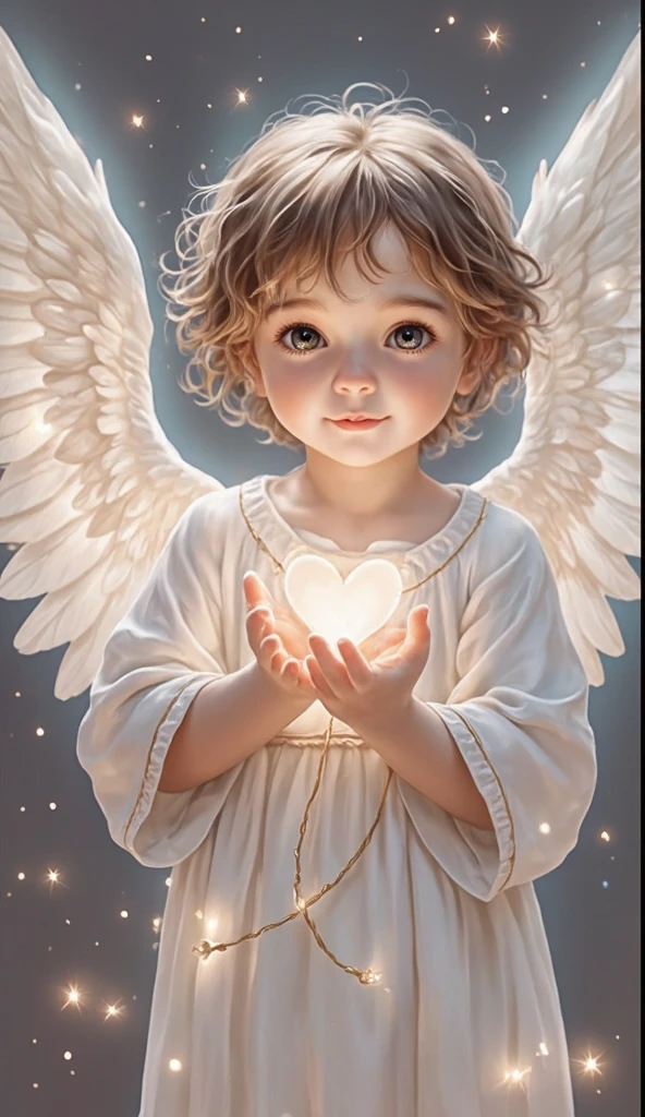 Angel Blessing、Light background、Embrace the Heart、Kindness、Laughter、kind、 Angel、Look forward、Looking into the camera