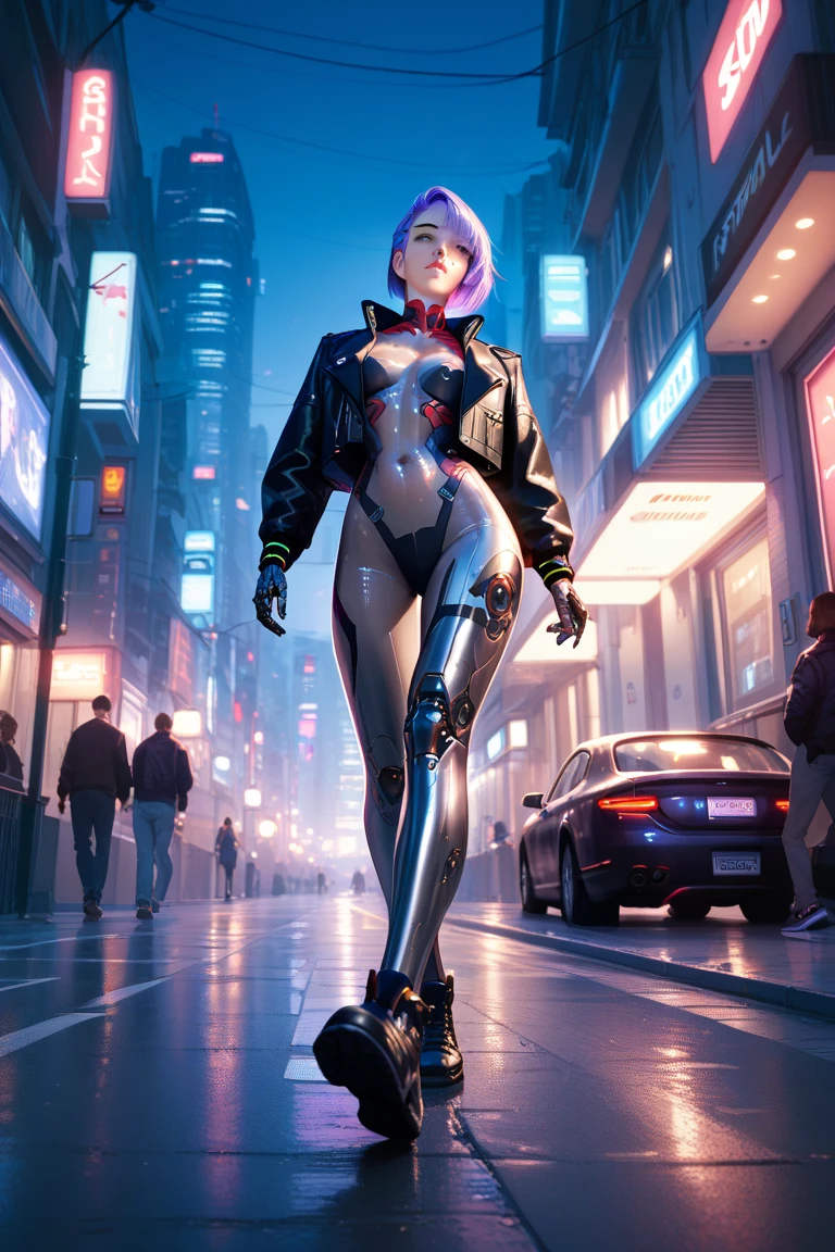 ((His works have won many awards, With incredible details, textures and maximum detail,(フォトリアリスティック))), ((Depicted in a cyberpunk style,1female,dressed in:Harajuku style fashion,(Mechanical tissue left arm with LED light(Riel Mecha),Mechanical tissue left leg with LED light(Riel Mecha)),Smile in front of the camera, ((Sitting on the LunarPunkAI roadster)),, ((Get aboard the LunarPunkAI sports car)), (((Correct ratio of people to vehicles:1.6))),Bold colors and patterns, eye-catching accessories, Stylish and innovative hairstyle,Pick dyeing,)),((Teenage girl,girl,((Sexy girl:1.6)),(mediuml breasts),)), (Full-body image:1.1), (The best quality real textured skin), ((five perfect and beautiful fingers)), (Anatomically correct limbs and physique:1.5), (Anatomically correct perspective and occlusion:1.5),(Gender characteristics are very obvious:1.5),(Exquisite, round and symmetrical eyes), (correct faces), ((A detailed face:1.6)),((Background with:bedazzled,cyberpunk city landscape, skyscrapper, (neonlight), (LED lights),)), (Complicated details:1.1), the complex background)), ((Bright and vivid color scheme:1.7)),((dynamic viewing angle+dynamic combination)),city night,001
