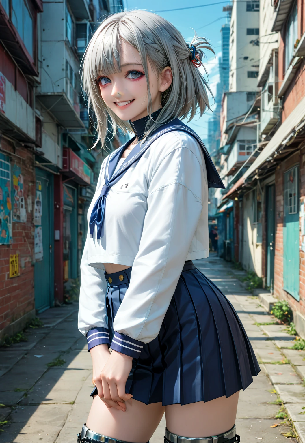 Small breasts、(high quality, masterpiece), One Girl, 、stop temporarily, particle, Wind, flower,, Simple Background, View your audience, ,smile、Turquoise Eyes、（Long silver and light blue hair、The ends of the hair are curled）、Red eyeshadow、薄いpinkの口紅、flower柄、pink、、（Brown、flower柄、sexy、uniform）、、Cute earrings、Wind、blue sky、Dynamic pose、Looking up at the sky、Thick thighs、Big Ass、smile、It should be but it&#39;s happening