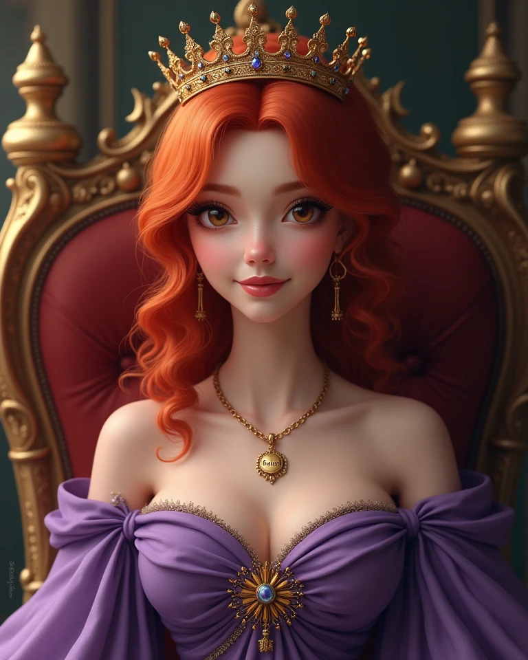 Princesa das trevas com os olhos de sangue, red hair, crown, evil smile, anime style, lens flare, high detail, first-person view, cinematic lighting, masterpiece, super detail, best quality, 8k, UHD