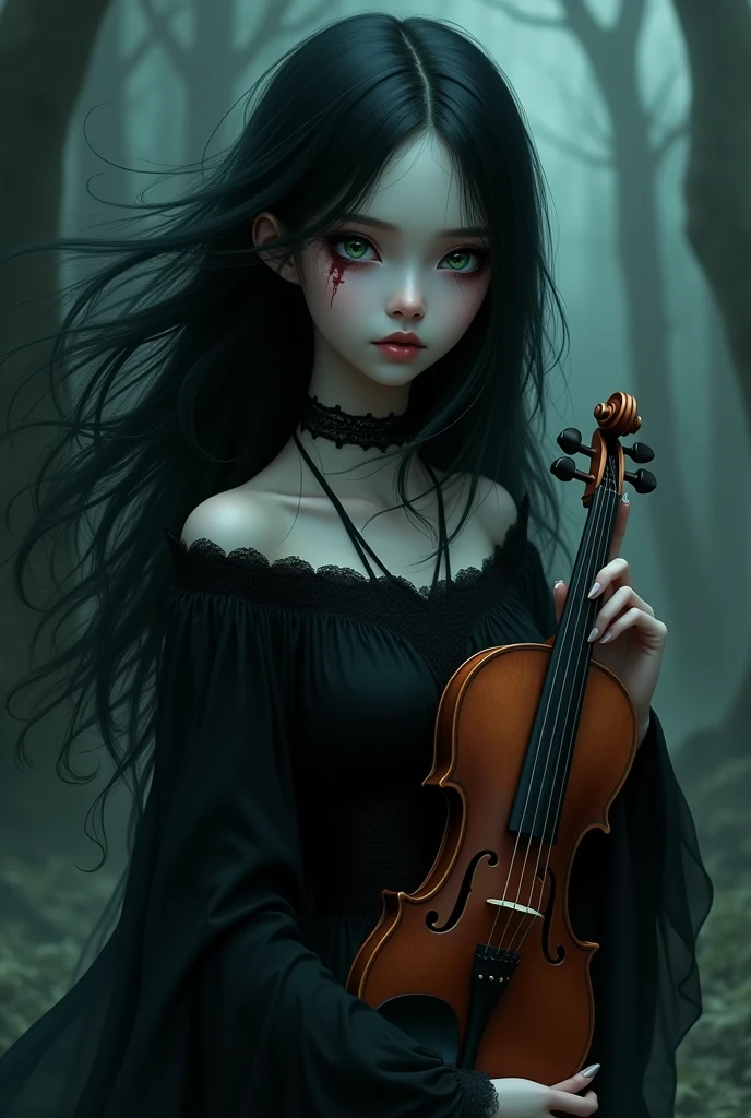 arafed woman in a black corset and a violin, concept art inspired by Hedi Xandt, cgsociety contest winner, gothic art, seductive tifa lockhart portrait, with black pigtails, (fantasy violin), beautiful maiden, , portrait of tifa lockhart, amouranth, range murata and artgerm, tifa lockhart