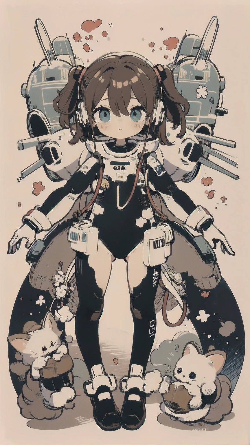 (masterpiece, highest quality), One girl, Beautiful Face, Beautiful body, souryuu_ asuka _Langley, Plug Suit, Bodysuits, Interface Headset, red Bodysuits, Hair between the eyes, brown hair, Pilot Suit, ((Show your whole body:1.5)), The background is space (Amazing details, Excellent lighting, Wide-angle), flat color,  line art , flat art,Scene of heibaidiao , silhouette, light and shadow, Use monotonous colors