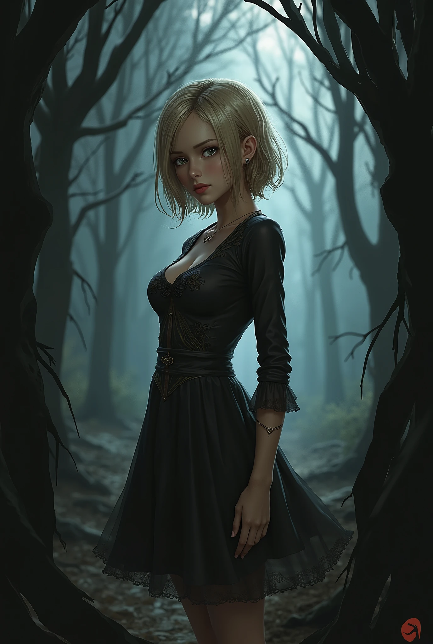 Anime concept art, dark fantasy, Ashley graham, Ashley Graham from resident evil 4, cute, Ashley's original outfit from game resident evil 4, resident evil 4 concept art