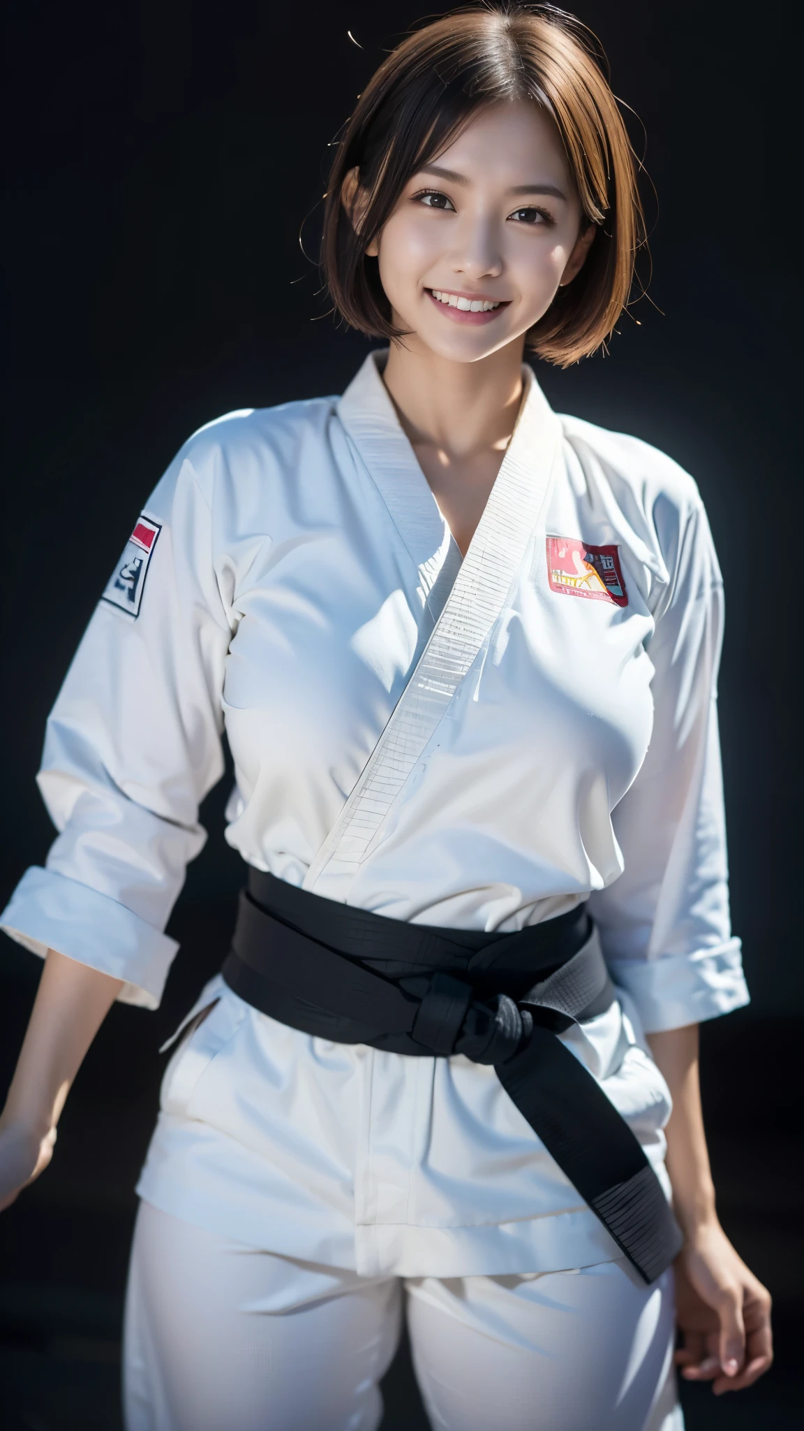(((Perfect anatomy with perfectly aligned eyes and detailed limbs))),(((Capture the essence of the action and never miss a photo opportunity))),Shiho, a slim, muscular, beautiful karateka, practices in a large wooden dojo.,Frowning, grinding teeth, and a serious look,A flowing movement with a low stance and hips,Serious Athlete,A fluid and strong body,(((He was wearing a traditional white long-sleeved jacket and long-legged pants over a white T-shirt, and a faded black belt tied around his middle.))),A sharp and well-balanced kick,トップビューから裸足のしほさんを背景をいれて全身撮Shadow,All in one,Mastering martial arts,Japanese extreme vacuum master,accurate kicks and blows,Sweat splashes,strength and discipline,sharp reflexes,controlled breathing,Dojo training,Spirit and technique body,Aiming for perfection,strategic combat,dynamic fighting techniques,Strong stance,rippling muscles,energetic punches and kicks,Focused gaze,Resolute expression,zen-like concentration,Split a wooden board using techniques,active training session,Strict discipline,competitive tournament,White-on-white color scheme,He has mastered the art of karate.,Karate as a way of life,Intense exercise,burst of energy,Fierce determination,Unwavering Heart,battle-tested karateka,crush your opponent with precision,Indomitable,Perfect technique execution,Embodying the essence of karate kata.Focus on the face,Like a movie,texture,Detailed face,Detailed skin,Detailed fingers,Natural Hand 2-3500,Analog Film Photography,Deep Photo,Deep depth of field for beautiful background blur,Ferrania P30 Film,Shadow,Perfect face and body,35mm Photography,(((Beautiful hair neatly braided))),(Fine, light-reflecting particles create cartoon-like airflow),4K Digital SLR Camera,Film Grain,Fujifilm XT3,(Saiharu Body),(Delicate eyes and face),Professional Perspective,Amazing details,Beauty condensed into one girl,Beautiful face with a delicate and high nose,Coke bottle body,A handsome face with a high, straight nose, clear chestnut eyes and glossy lips.,I used a Nikon D5 and set the F value to F1..4 ISO100 Shutter speed 1/500,8K highest quality,Create photos with striking contrast between light and shadow,