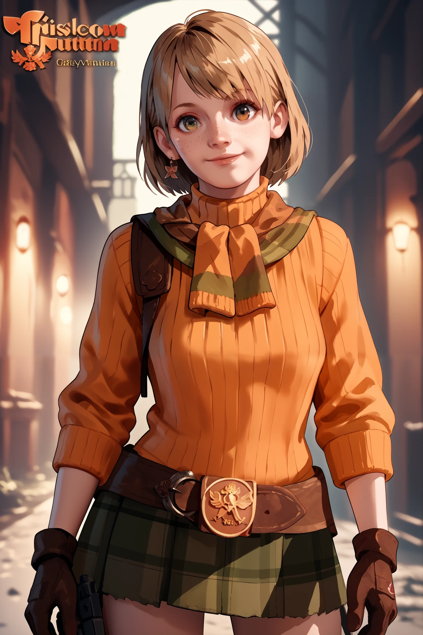Anime concept art, dark fantasy, Ashley graham, Ashley Graham from resident evil 4, cute, Ashley's original outfit from game resident evil 4, resident evil 4 concept art