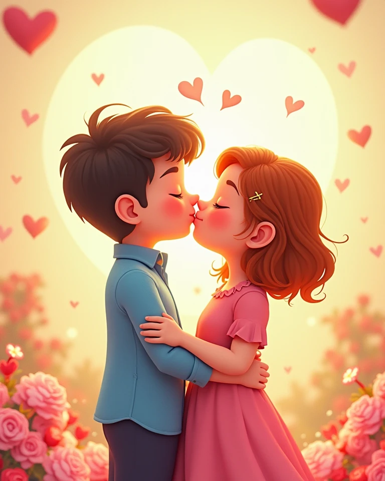 A boy kissing a girl (animation,) (masterpiece)