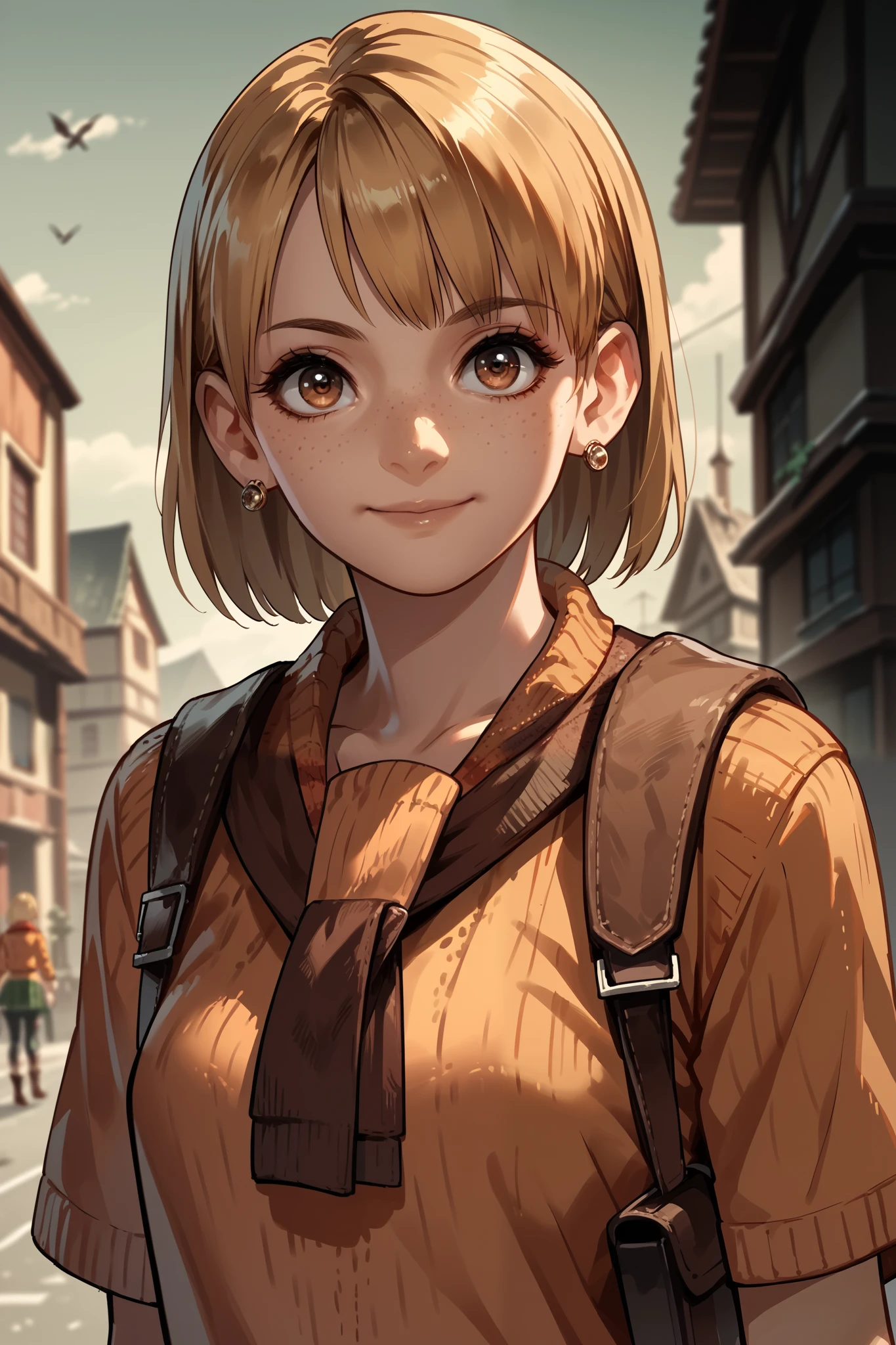 Anime concept art, dark fantasy, Ashley graham, Ashley Graham from resident evil 4, cute, Ashley's original outfit from game resident evil 4, resident evil 4 concept art