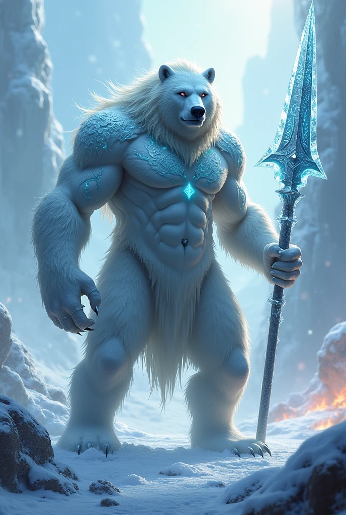 Existe 49 Polar bear stands looking at the sky Medium muscular, frozen planet setting, snowstorm , zoomed in on crotch, , chunie, darkgem, martepiece, dynamic photography.