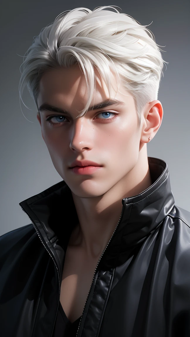 25 year handsome boy with black jacket,white t-shirt, brwon hair ,slim cut body ,6 feet height