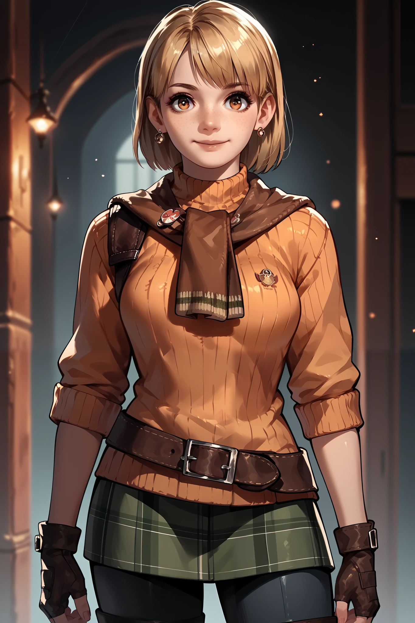 Anime concept art, dark fantasy, Ashley graham, Ashley Graham from resident evil 4, cute, Ashley's original outfit from game resident evil 4, resident evil 4 concept art
