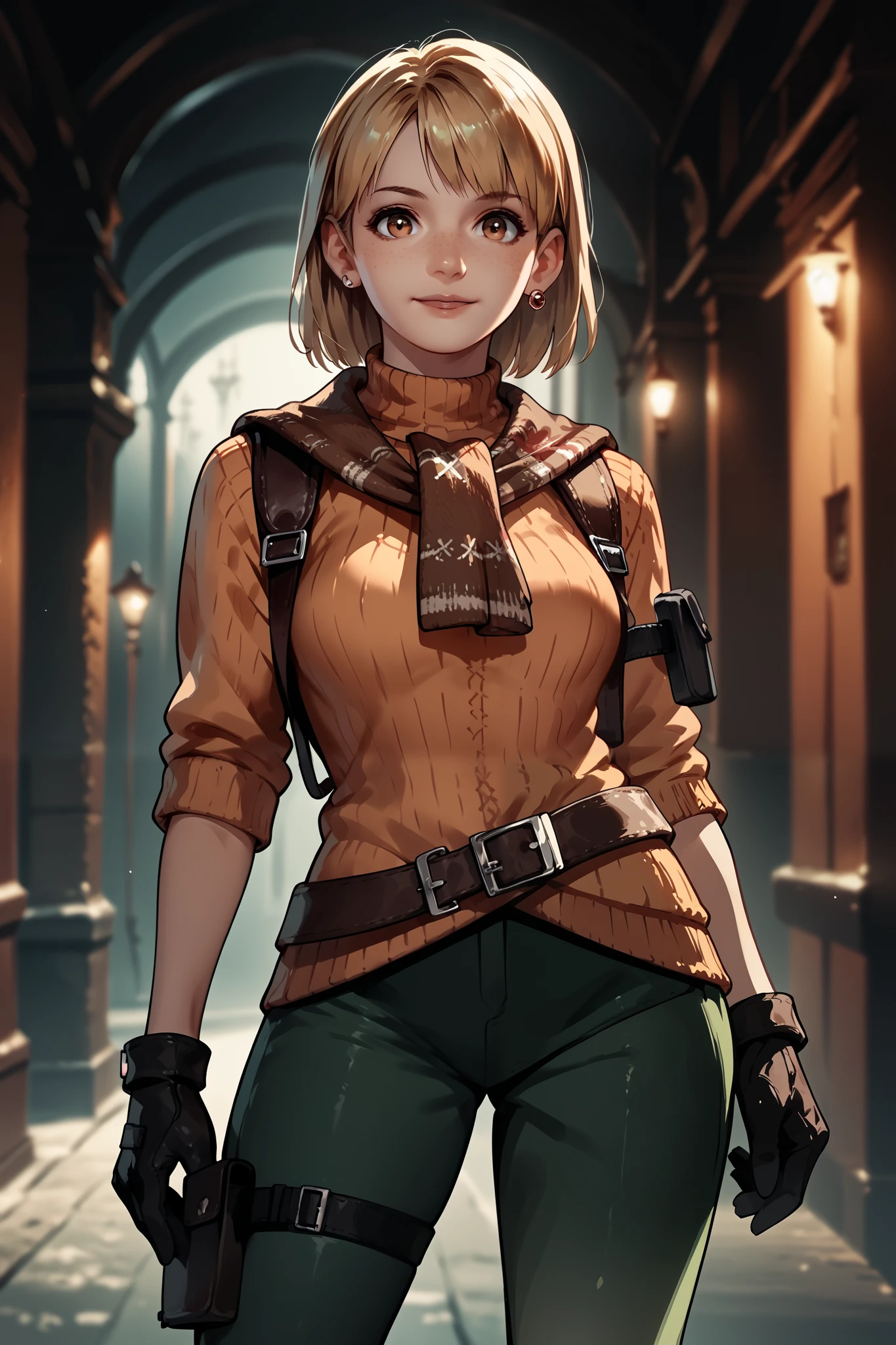 Anime concept art, dark fantasy, Ashley graham, Ashley Graham from resident evil 4, cute, Ashley's original outfit from game resident evil 4, resident evil 4 concept art