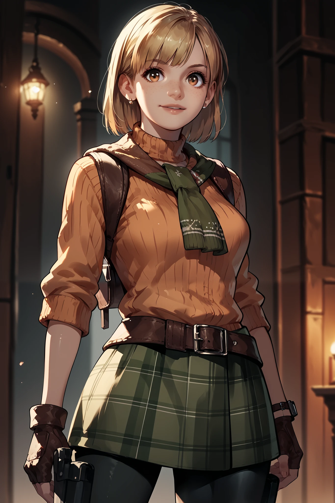 Anime concept art, dark fantasy, Ashley graham, Ashley Graham from resident evil 4, cute, Ashley's original outfit from game resident evil 4, resident evil 4 concept art