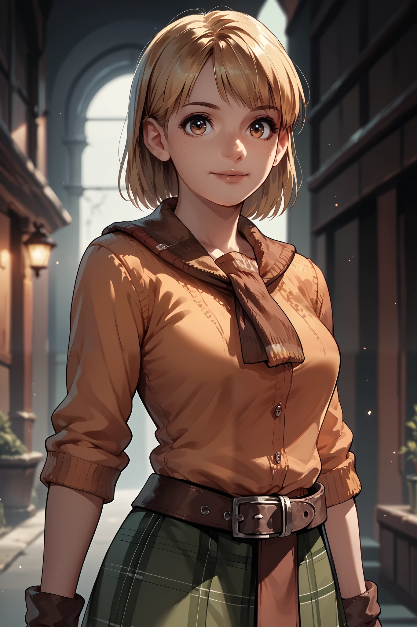 Anime concept art, dark fantasy, Ashley graham, Ashley Graham from resident evil 4, cute, Ashley's modern outfit, resident evil 4 concept art