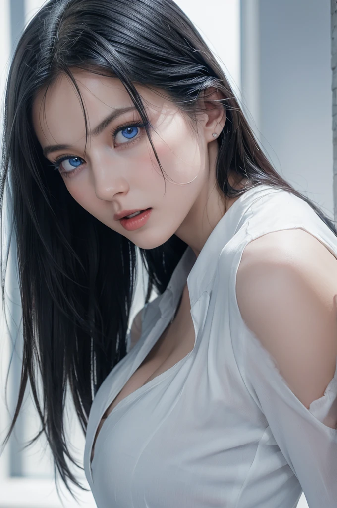 full body masterpiece, ultra realistic, 16k, high quality, incredibly detailed, dream aesthetic, dream atmosphere, cinematic, (sharp focus : 1.5), (photorealistic : 1.3), gothic (Gorgeous gothic girl), Ai Uehara, defined jaw, square face, wonderful gothic girl (enchanting seductress), cinematic, detailed, 16k sharp focus, realistic. wonderful. Seductive (evil). black hair (realistic texture), highlighted, silky and shiny hair, detailed hair (realistic), (natural). wonderful detailed face (enchanting seductress). blushed cheekbones (rosy cheeks), tanned skin, (white skin) alabaster skin that seems to glow ethereally. Her attire is gothic. Voluptuous shape. turquoise blue eyes (evil eyes look). a symmetrical face ::2 gothic clothes + ArtStation Trends + fantasy art + realistic cloth + fractals in the background, loose hair --aspect 9:21 – enhance your unearthly beauty. realistic skin texture, pale white skin illuminated. realistic perfect shading. absurd, realistic textures. alone, alone, 1 girl. Looking at the viewer. muscular female body, hot body, toned body, defined muscles. big natural breasts, cleavage. pantyhose, gothic (black) dress (realistic texture). In different positions at different angles. Bedroom background. incredibly real, best quality, photorealistic.