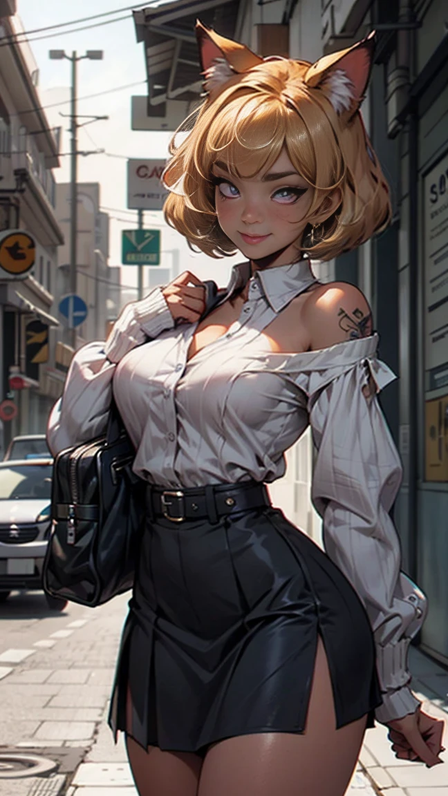masterpiece,best quality,(1woman:1.3), 25 years old,short hair,colored tips,curly hair,colored glasses,earings,gun,tie,topless,corset,mafia style,handcuffs,wrap coat,street,from above,(dutch angle, fisheye),lens flare,depth of field